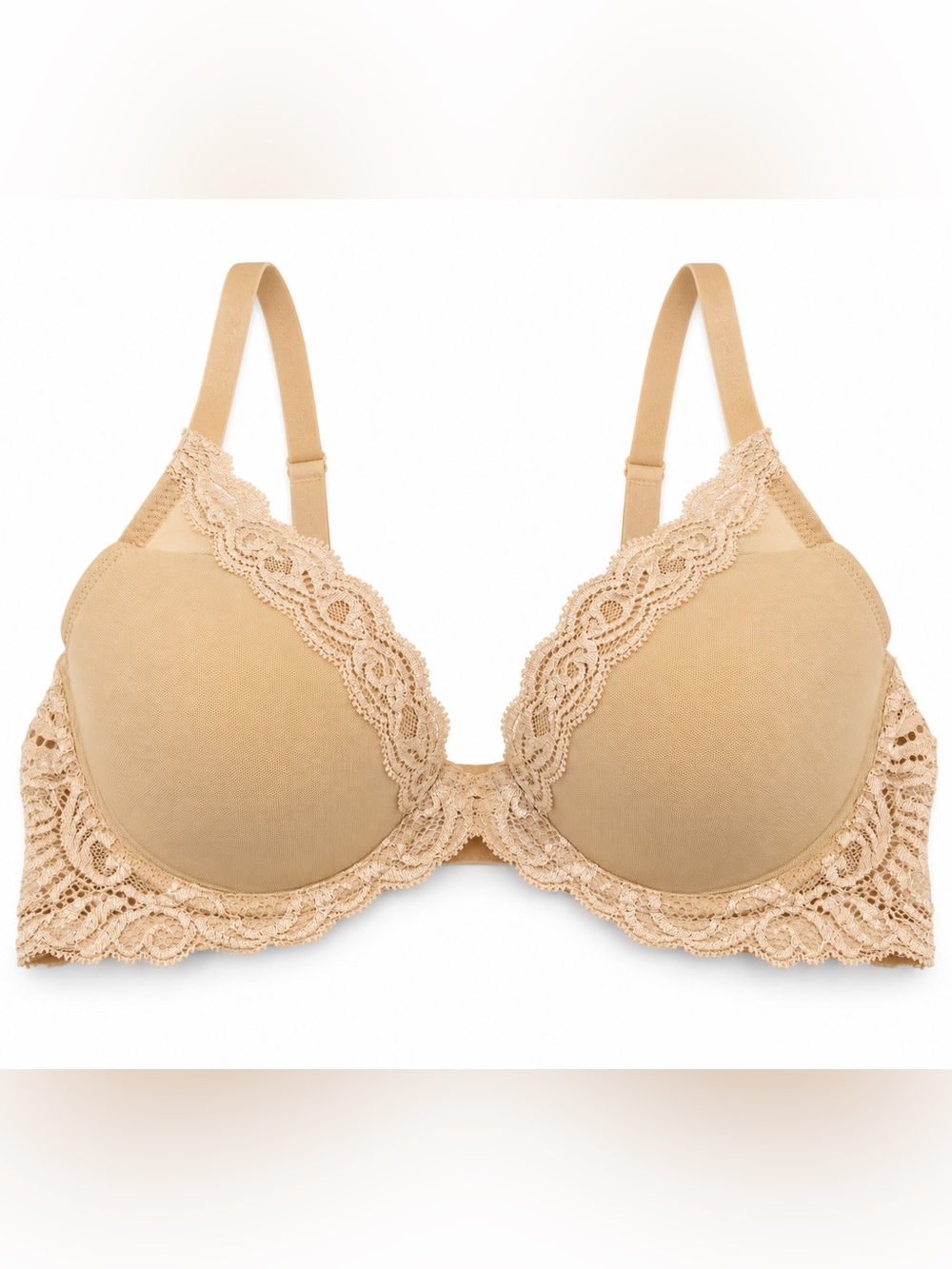 Natori Feathers Plunge T-Shirt Bra Women size 36C Cafe Nude Lace 730023